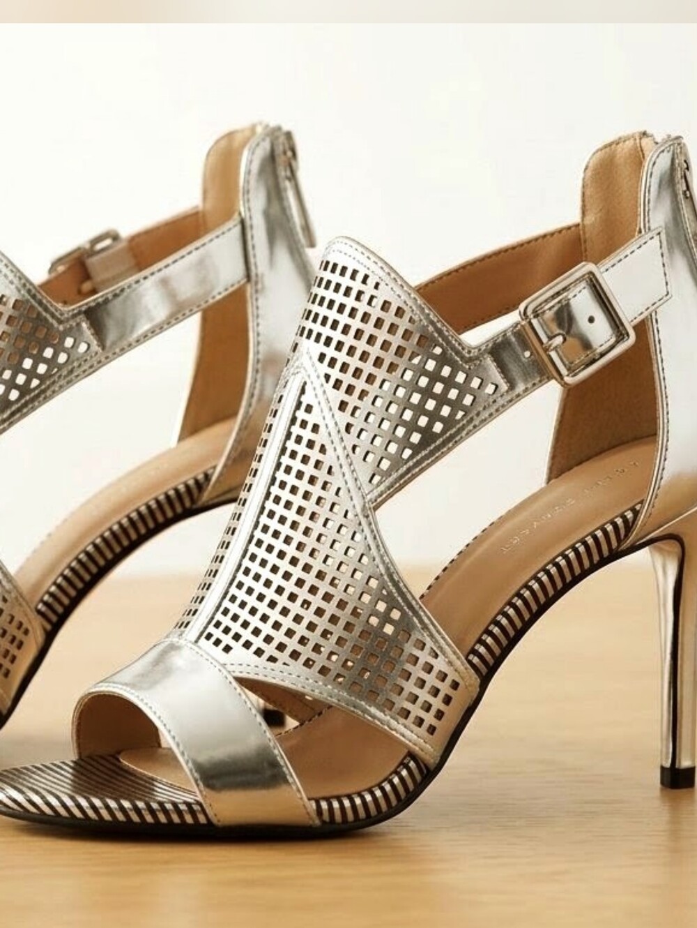 Ashley Stewart Metallic Gold Laser-Cut Stiletto Sandals 9W